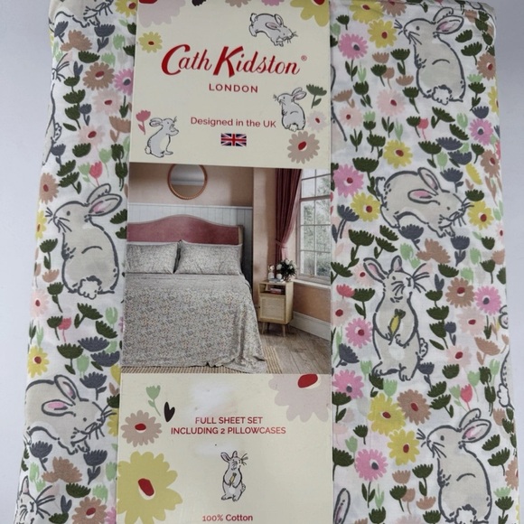 Cath Kidston London ~ FULL Bunnies Pastel ~ 4 Pc. Sheet Set - 100% Cotton